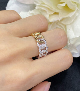 LUOWEND 18K White and Yellow Gold Real Natural Diamond Ring for Women