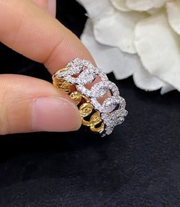 LUOWEND 18K White and Yellow Gold Real Natural Diamond Ring for Women