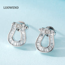Load image into Gallery viewer, LUOWEND 18K White or Rose Gold Real Natural Diamond Stud Earrings for Women
