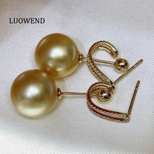 Load image into Gallery viewer, LUOWEND 18K Yellow Gold Natural Diamond and Pearl Earrings for Women
