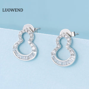 LUOWEND 18K White or Rose Gold Real Natural Diamond Stud Earrings for Women