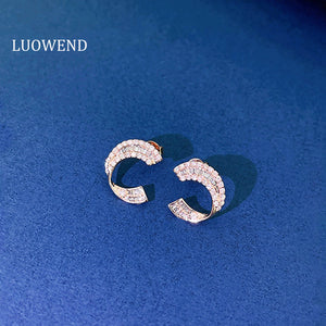 LUOWEND 18K White or Rose Gold Real Natural Diamond Stud Earrings for Women