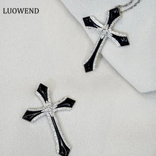 Load image into Gallery viewer, LUOWEND 18K White Gold Real Natural Diamond and Onyx Pendant Necklace for Women
