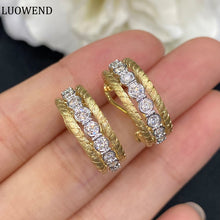 Load image into Gallery viewer, LUOWEND 18K White and Yellow Gold Real Natural Diamond Hoop Earrings for Women
