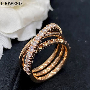 LUOWEND 18K Rose Gold Real Natural Diamond Ring for Women