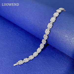 LUOWEND 18K White Gold Real Natural Diamond Bracelet for Women