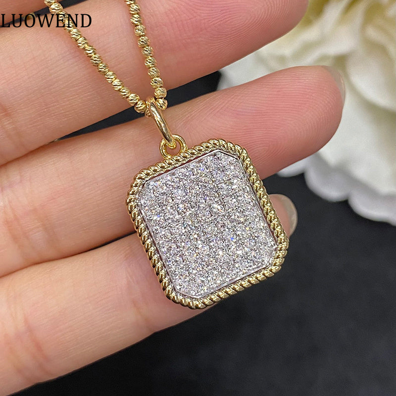 LUOWEND 18K White and Yellow Gold Real Natural Diamond Pendant Necklace for Women