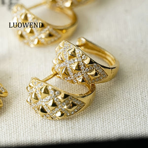 LUOWEND 18K Yellow Gold Real Natural Diamond Hoop Earrings for Women