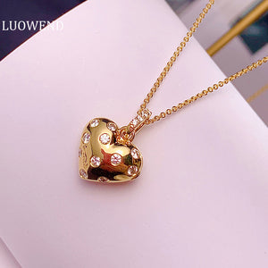 LUOWEND 18K Yellow Gold Real Natural Diamond Pendant Necklace for Women