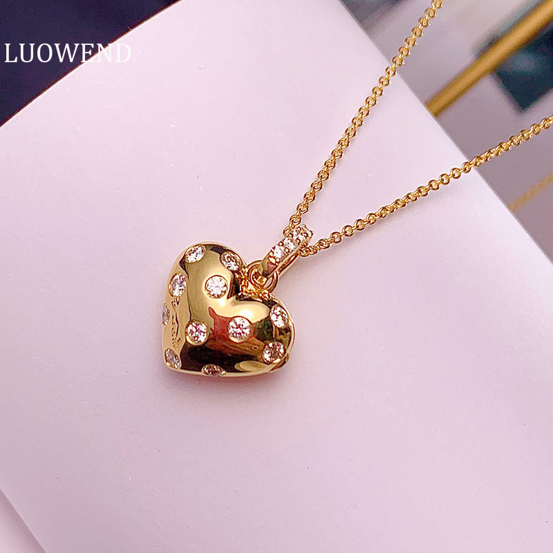 LUOWEND 18K Yellow Gold Real Natural Diamond Pendant Necklace for Women