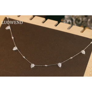 LUOWEND 18K White Gold Real Natural Diamond Necklace for Women