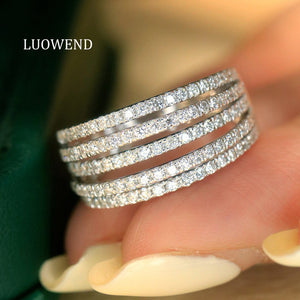 LUOWEND 18K White Gold Natural Diamond Ring for Women