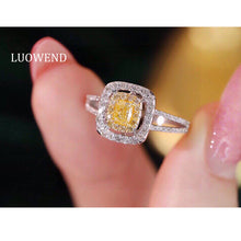 Load image into Gallery viewer, LUOWEND 18K White Gold Real Natural Yellow Diamond Ring for Women
