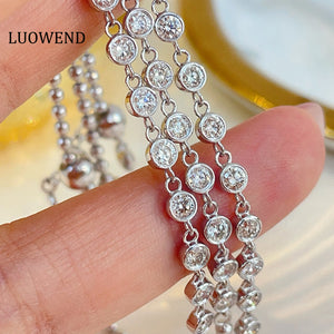 LUOWEND 18K White or Yellow Gold Natural Diamond Bracelet for Women