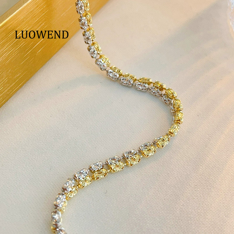 LUOWEND 18K White+Yellow Gold Bracelet for Women