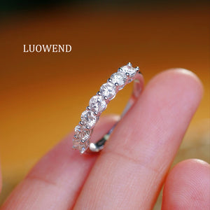 LUOWEND 18K White Gold Natural Diamond Ring for Women