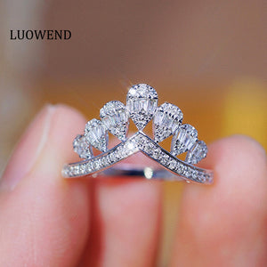 LUOWEND 18K White Gold Real Natural Diamond Ring for Women