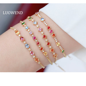 LUOWEND 18K Rose Gold Natural Aquamarine and Diamond Gemstone Bracelet for Women