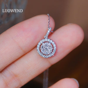 LUOWEND 18K White Gold Real Natural Diamond Pendant Necklace for Women