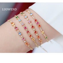 Load image into Gallery viewer, LUOWEND 18K Rose Gold Natural Aquamarine and Diamond Gemstone Bracelet for Women
