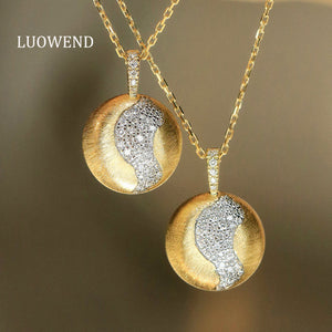 LUOWEND 18K Yellow Gold Natural Diamond Pendant Necklace for Women