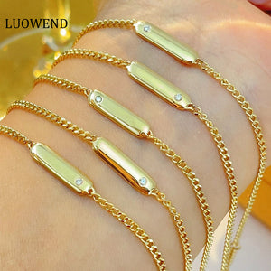 LUOWEND 18K Yellow Gold Natural Diamond Bracelet for Women