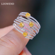 Load image into Gallery viewer, LUOWEND 18K White Gold Real Natural Yellow Diamond Ring for Women
