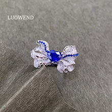 Load image into Gallery viewer, LUOWEND 18K White Gold Natural Sapphire and Diamond Ring for Women
