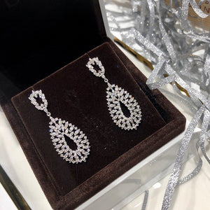 LUOWEND 18K White Gold Real Natural Diamond Drop Earrings for Women