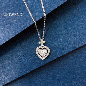 LUOWEND 18K White Gold Natiural Diamond Pendant Necklace for Women