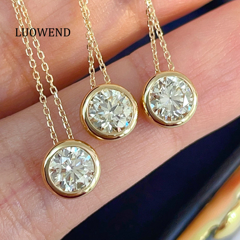 LUOWEND 18K Yellow Gold Natural Diamond Necklace for Women