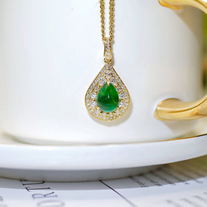 LUOWEND 18K Yellow Gold Real Natural Emerald Gemstone Necklace for Women