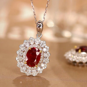 LUOWEND 18K White and Yellow Gold Real Natural Ruby and Diamond Gemstone Necklace for Women