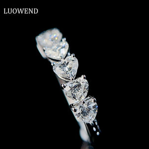 LUOWEND 18K White Gold Real Natural Diamond Ring for Women