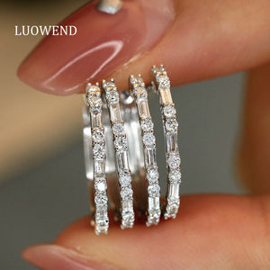 LUOWEND 18K White Gold Real Natural Diamond Hoop Earrings for Women