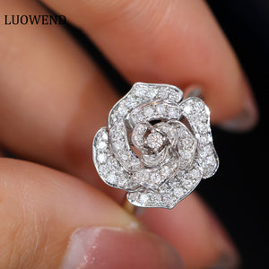 LUOWEND 18K White Gold Real Natural Diamond Ring for Women