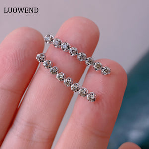 LUOWEND 18K White Gold Real Natural Diamond Drop Earrings for Women