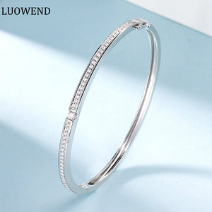 LUOWEND 18K White Gold Real Natural Diamond Bracelet for Women