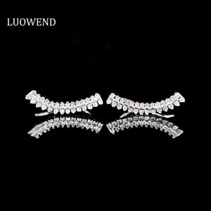 LUOWEND 18K White Gold Real Natural Diamond Hoop Earrings for Women