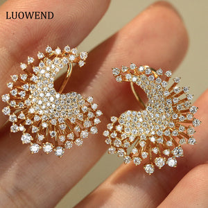 LUOWEND 18K Yellow Diamond Real Natural Diamond Earrings for Women