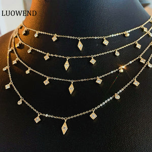 LUOWEND 18K Yellow or Rose Gold Natural Diamond Necklace for Women