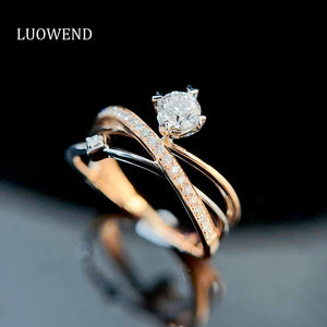 LUOWEND 18K Rose Gold Real Natural Diamond Ring for Women