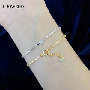 LUOWEND 18K White or Yellow Gold Real Natural Diamond Bracelet for Women