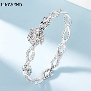 LUOWEND 18K White Gold Real Natural Diamond Bracelet for Women