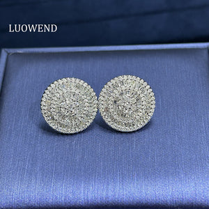 LUOWEND 18K White Gold Real Natural Diamond Stud Earrings for Women