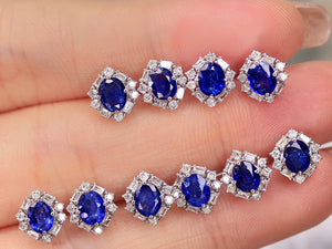 LUOWEND 18K White Gold Real Natural Sapphire and Diamond Gemstone Earrings for Women