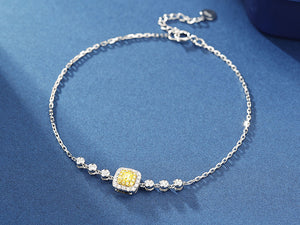 LUOWEND 18K White Gold Real Natural Yellow Diamond Bracelet for Women