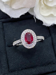 LUOWEND 18K White Gold Real Natural Ruby Gemstone Ring for Women