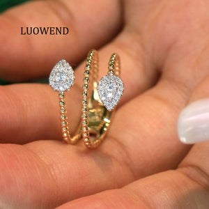 LUOWEND 18K Yellow Gold Natural Diamond Ring for Women