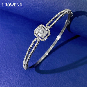 LUOWEND 18K White Gold Real Natural Diamond Bracelet for Women